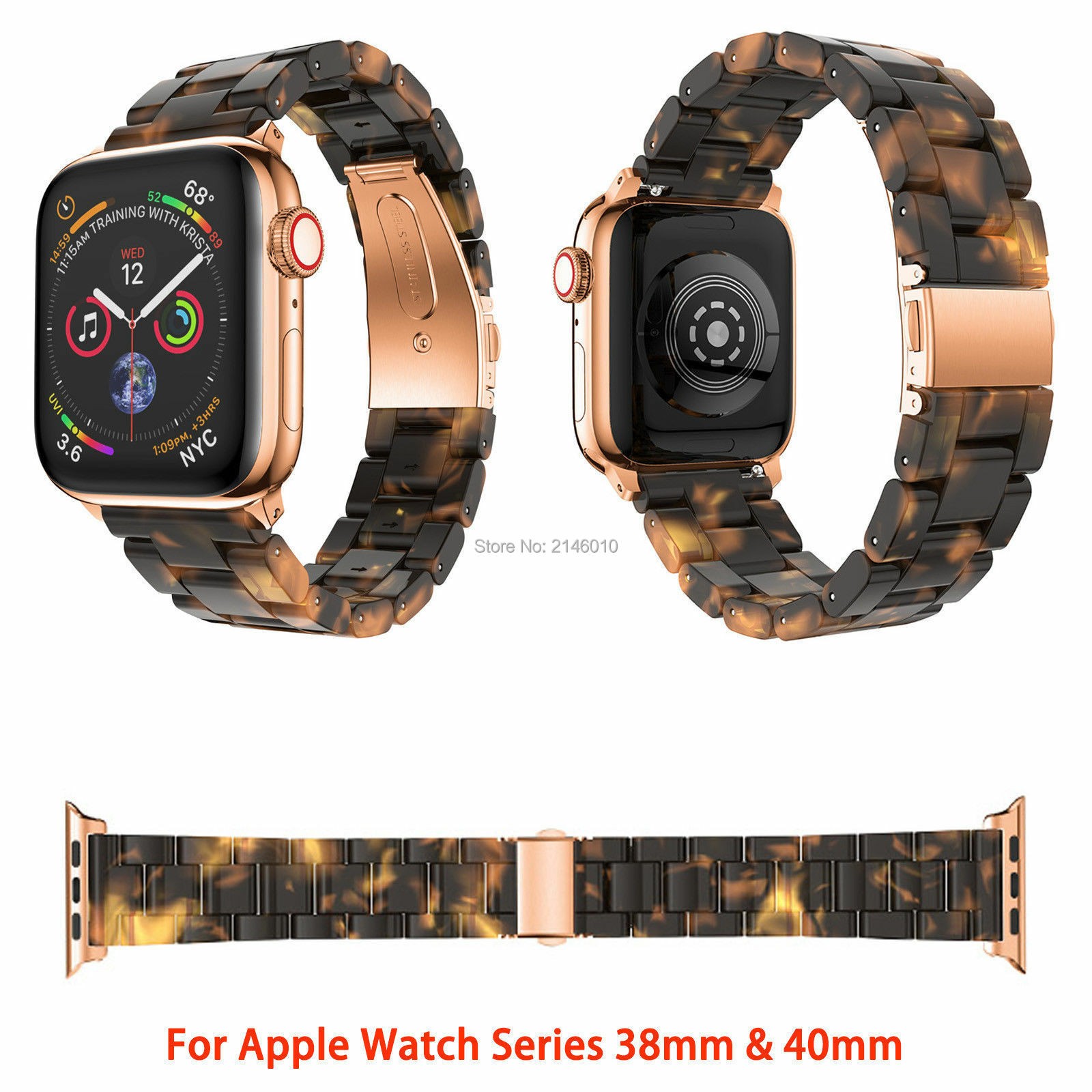 Replacement Resin Tortoise Shell Lines Watch Strap Bracelet For Apple Watch Series 5/4/3/2/1 42mm 44mm 38 and 40mm Leopard Print