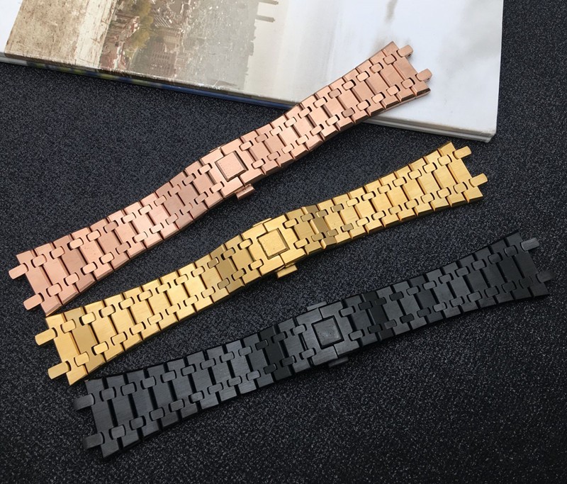 21mm 26mm Silver Black Gold Full Stainless Steel Bracelet for Audemars Piguet Royal Oak Strap Watch Band Accessories for 15400