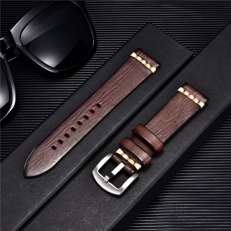 جودة عالية اليدوية جلد البقر حزام ساعة اليد خمر الرجعية حزام (استيك) ساعة أساور Wristwatchbands الأشرطة 18 مللي متر 20 مللي متر 22 مللي متر 24 مللي متر