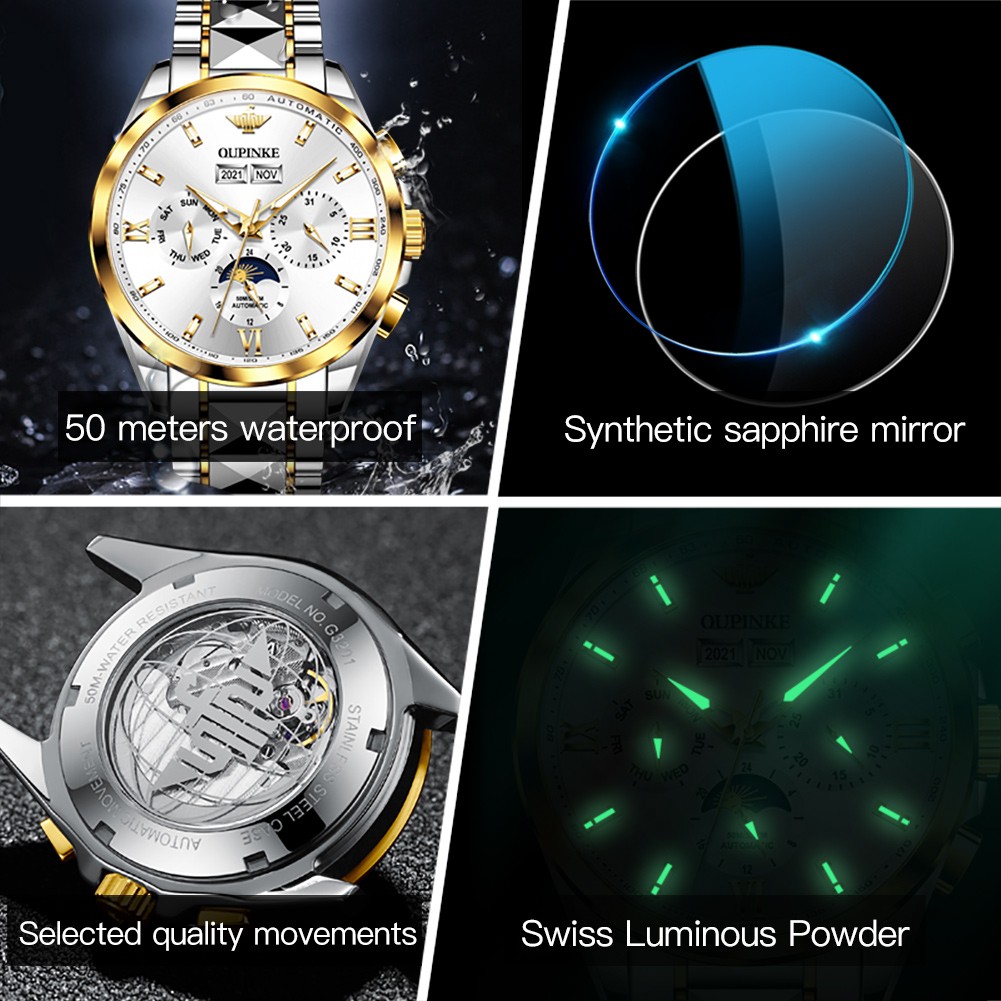 OUPINKE Luxury Men's Wristwatches Automatic Mechanical Waterproof Sapphire Glass Brand Fashion Watch relogio masculino