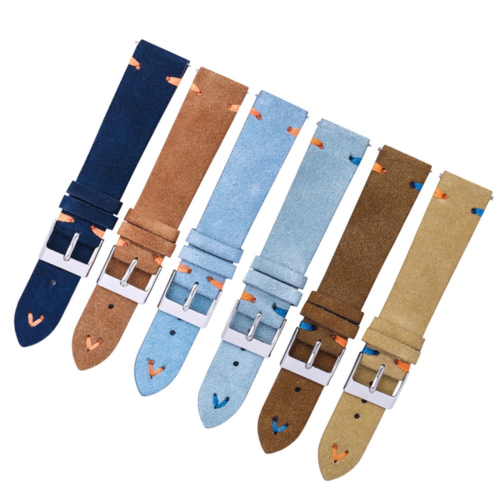 Suede Watch Straps, 18mm, 20mm, Hand-stitched, Beige, Green, Blue, Suede, for Men and Women, Quick Release