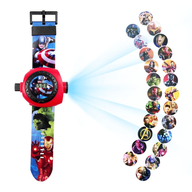 Spiderman Captain America Big Hero 6 Child 20 Modes 3D Projection Pattern Digital Watch Cartoons Boy Girl LED Electronic Watch