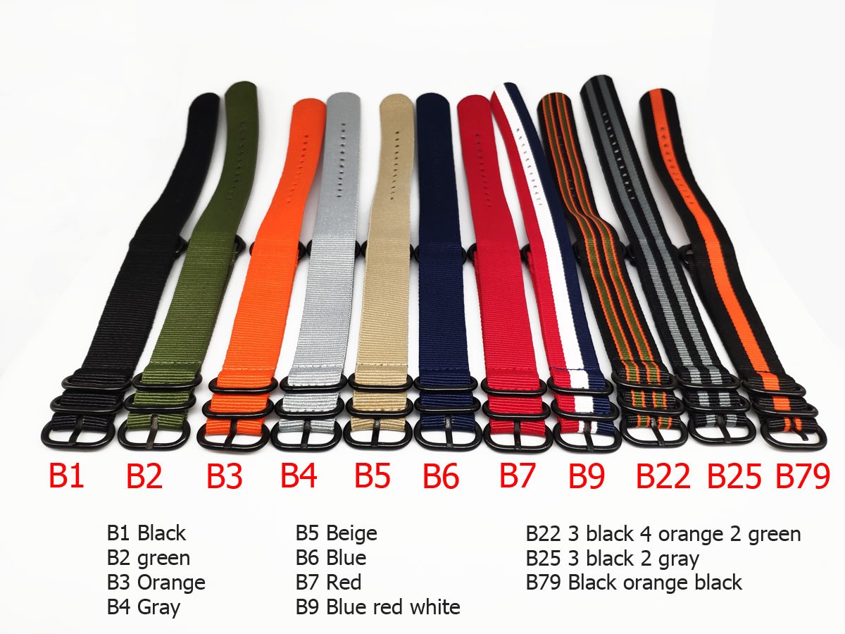 NATO Nylon Strap 20 22 24mm Bracelet Solid Military NATO Fabric Nylon Watch Strap Woven Zulu Straps Bands Belt Buckle Black