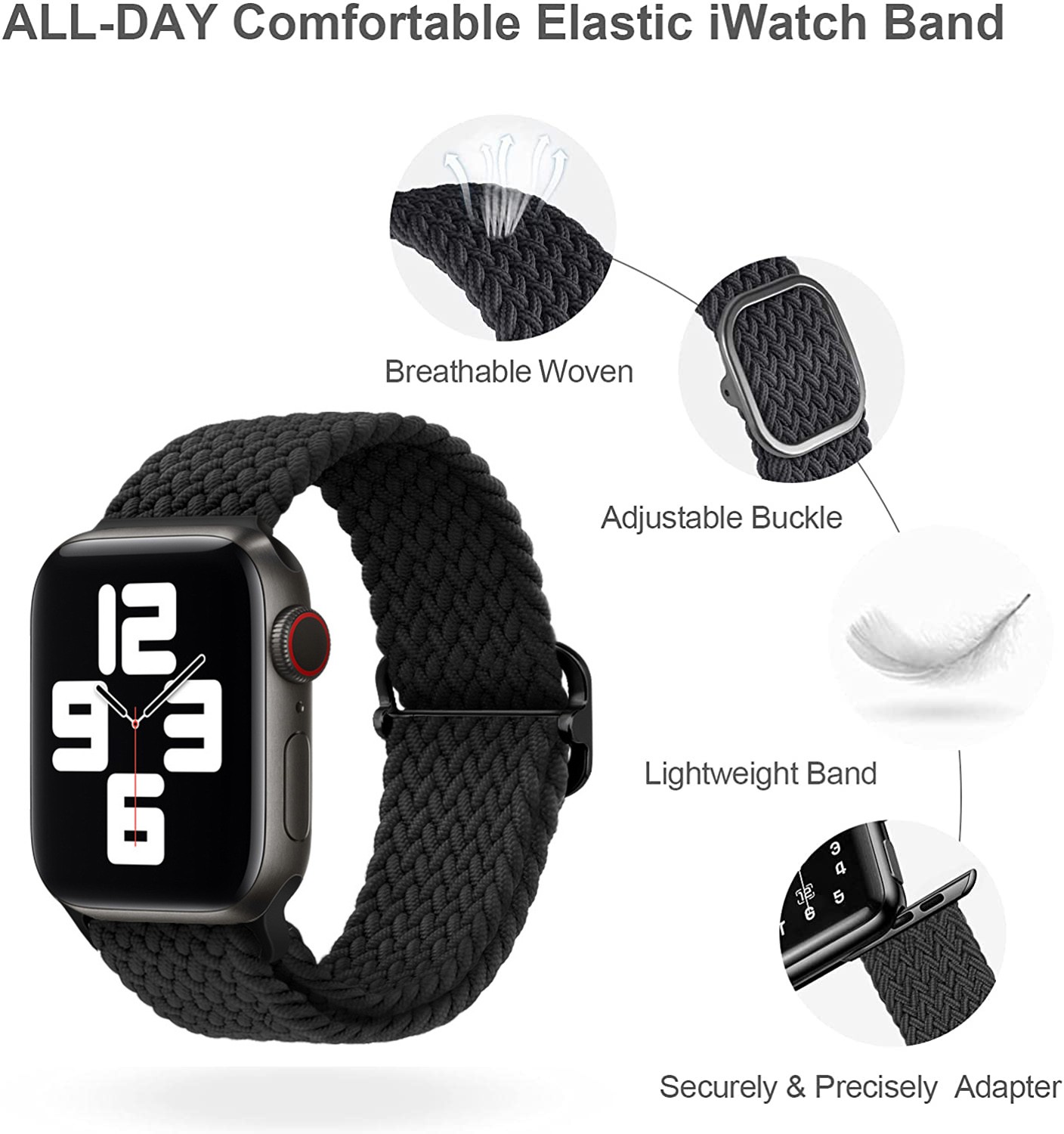 Braided Solo Loop Ring for Apple Watch 44mm 40mm 42mm 38mm Elastic Nylon Fabric Bracelet for iWatch 3 4 5 SE 6 Adjustable Buckle