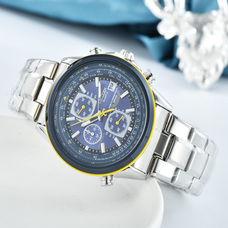 Luxury Japan Brand Men's Quartz Watches Blue Angel World Chronograph Wristwatches Business Casual Steel Leather Band Clock Clock