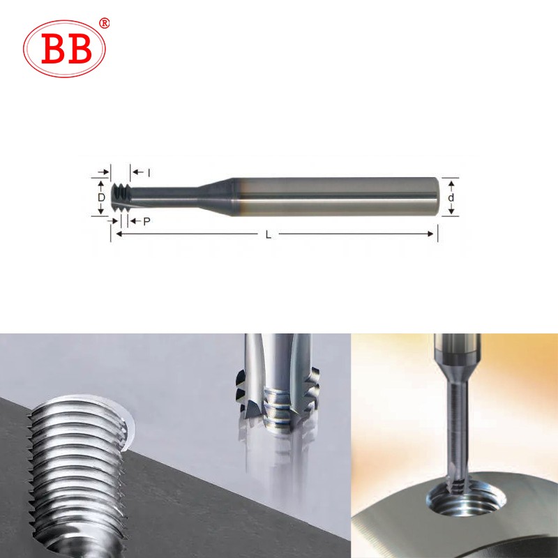 BB Thread Mill Coated Solid Carbide 3 Teeth Mini ISO UNC UNF Pitch CNC Internal Machining Cutter Tool M3 M4 M5 M6 M8 Tap