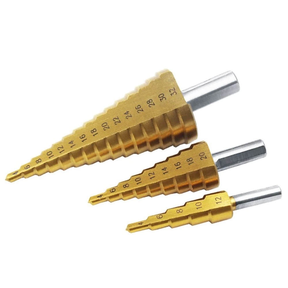 4 -32mm HSS Titanium Coated Metal Hex Core Drill Bits High Speed ​​Steel Step Drill Bit Set Cone Hole Wood Cutter Metric Taper