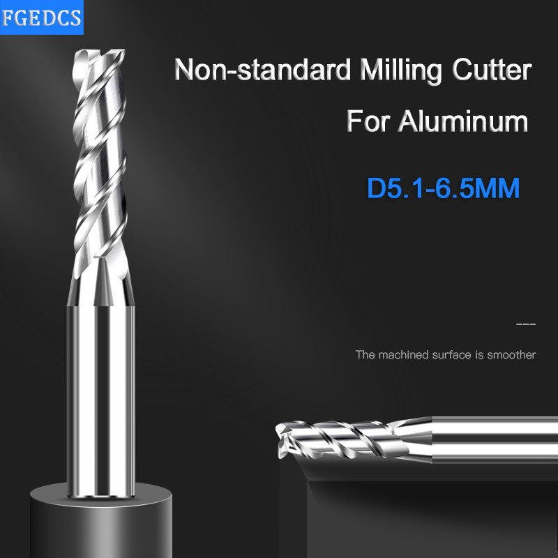 3 Flute End Milling Segment Aluminum 5.1mm 5.2 5.3 5.4 5.5 5.6 5.7 5.8 5.9 6.1 6.5mm Decimal Point Milling Cutter Computer Tools Carbide Cutter