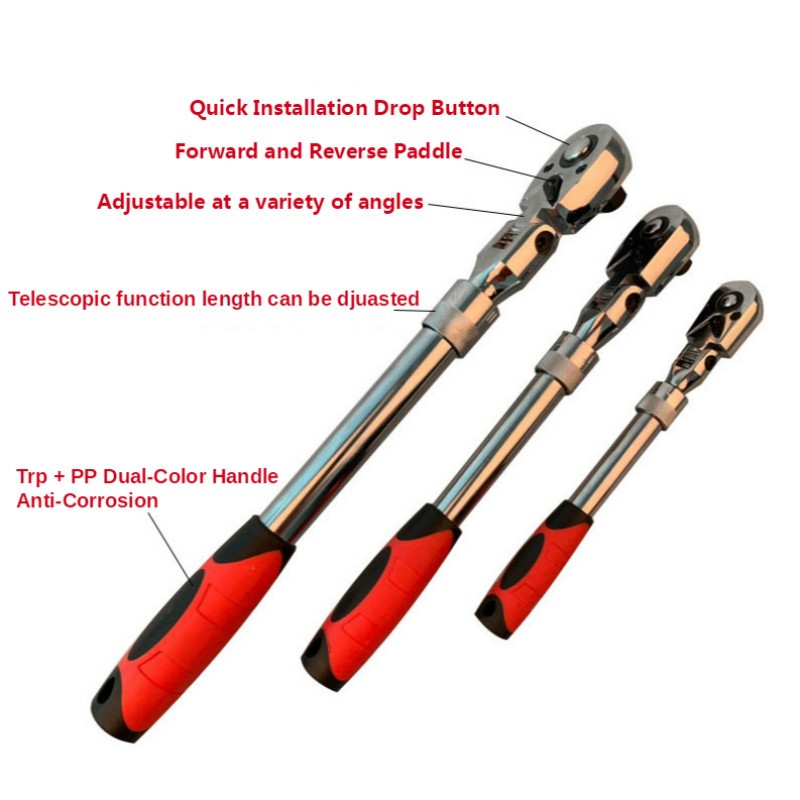 72 Teeth Telescopic Ratchet Spanner Automatic Quick Release Quick 1/4 1/2 3/8 Can Adjust 90 Degree Scaffold Ratchet Handle Wrench