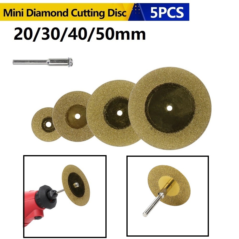 5pcs 20/30/40/50mm Diamond Cutting Discs + 1 Connecting Rod Dremel Accessories Abrasive Rotary Tool Metal Cutting