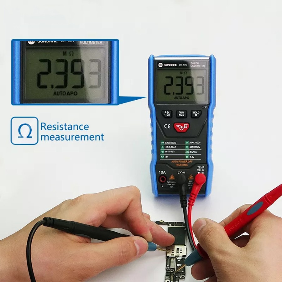 Sunshine DT-19N High Accuracy Mini Digital Multimeter Intelligent Multimeter for Mobile Phone AC DC Ammeter Tool Voltmeter