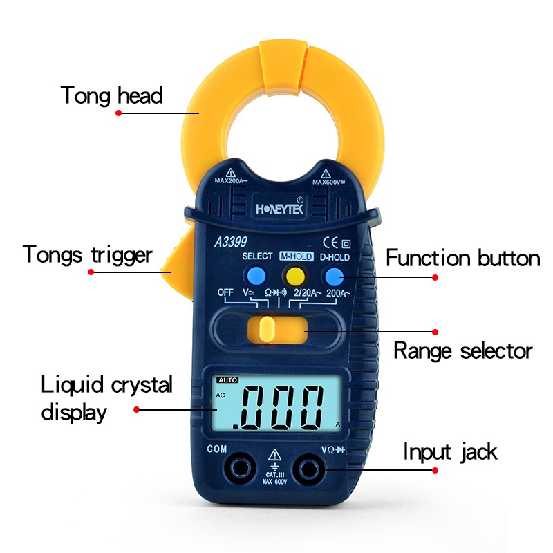 A3399 Digital Clamp Multimeter Smart Meter Tester AC/DC Voltage Resistance Capacitance Frequency Tester Detector