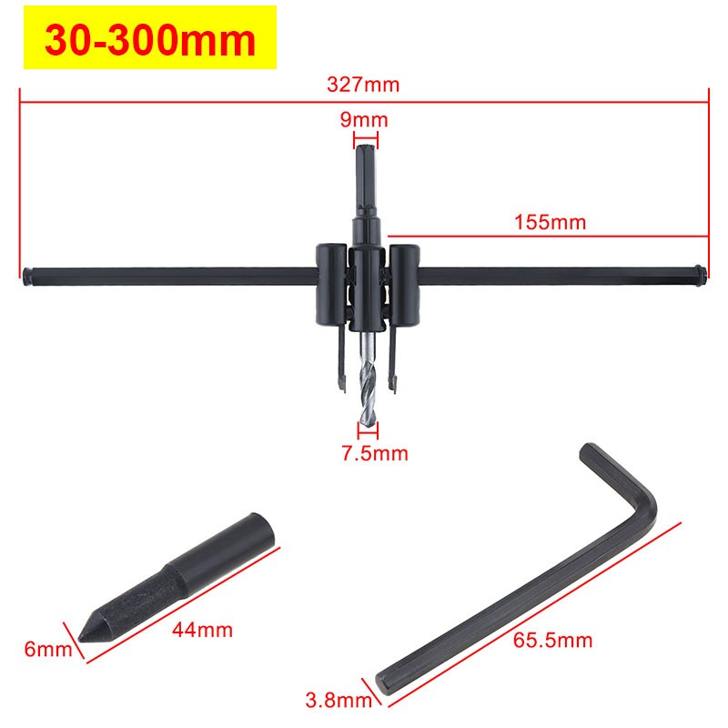 Toro 30mm-120/200/300mm Alloy Steel Adjustable Circle Hole Cutter Tools Set with Wood Plastic Hole Saw Drill Bit for Woodwork