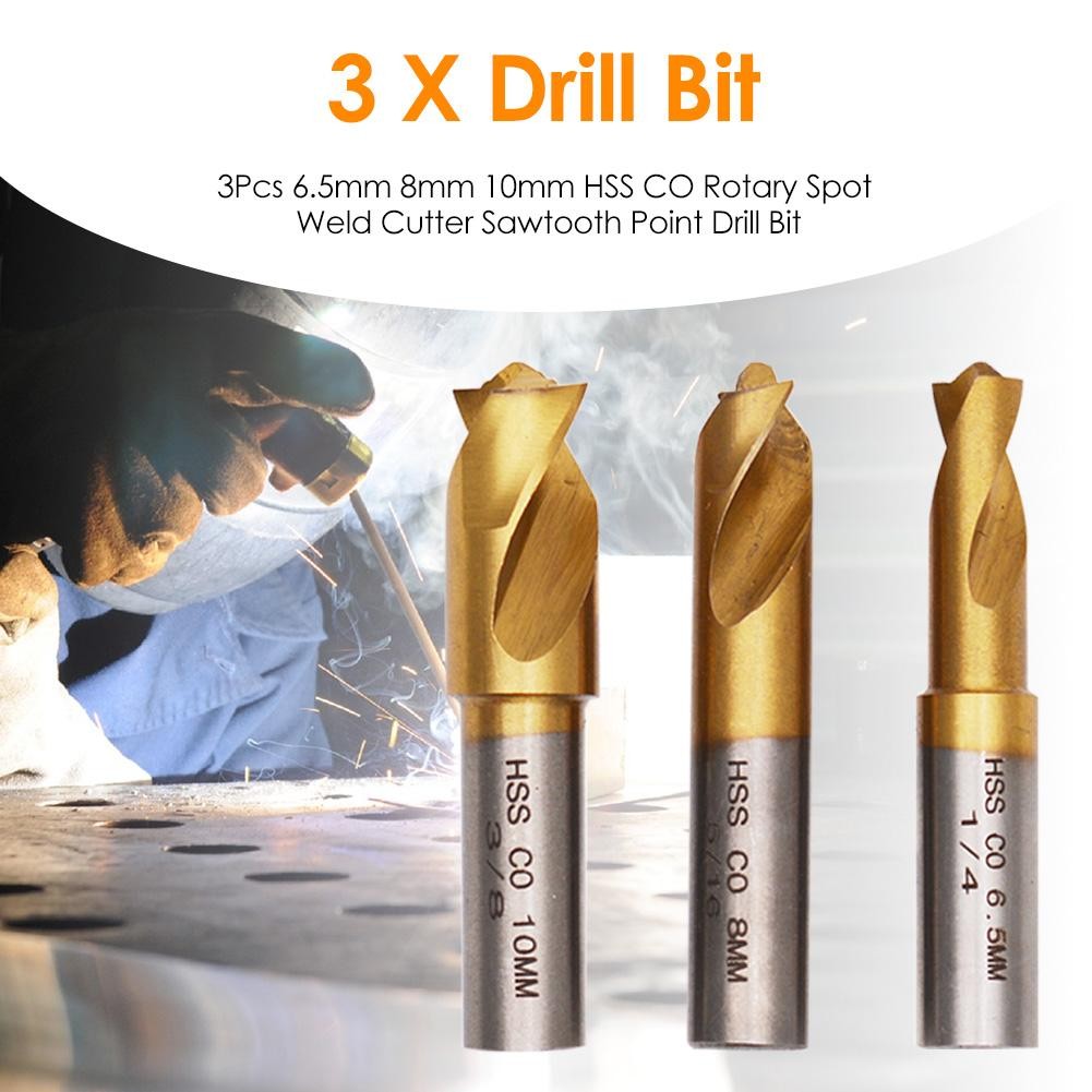 3pcs 6.5/8/10mm surface titanium plating HSS co-rotary spot welder cutter sawmill point drill bit remove sheet metal solder joint