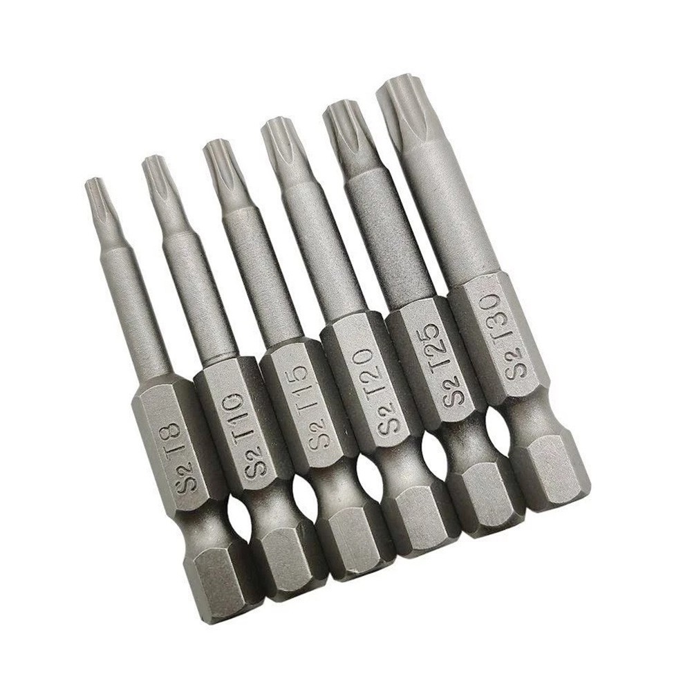 6pcs Set Star Bits Screwdriver Drill Bits Screw Driver Magnetic 1/4" Hex Shank Hand Tools Five-pointed Star Bore Hole 50mm