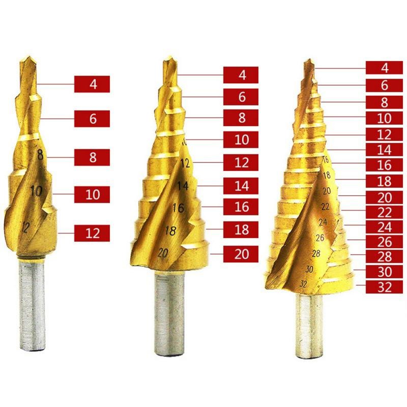 4-12mm 4-20mm 4-32mm HSS Straight Groove Step Drill Bit Wood Metal Hole Cutter Core Drill Power Tool Kit Drill Tool