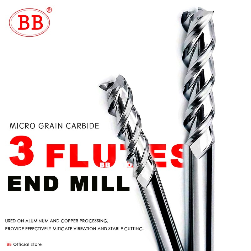 BB 3 Flute Carbide Milling Cutter Tungsten End Mill CNC Tool 1 to 20mm HRC55 for Aluminum Fiberglass Acrylic Wood Copper Plastic