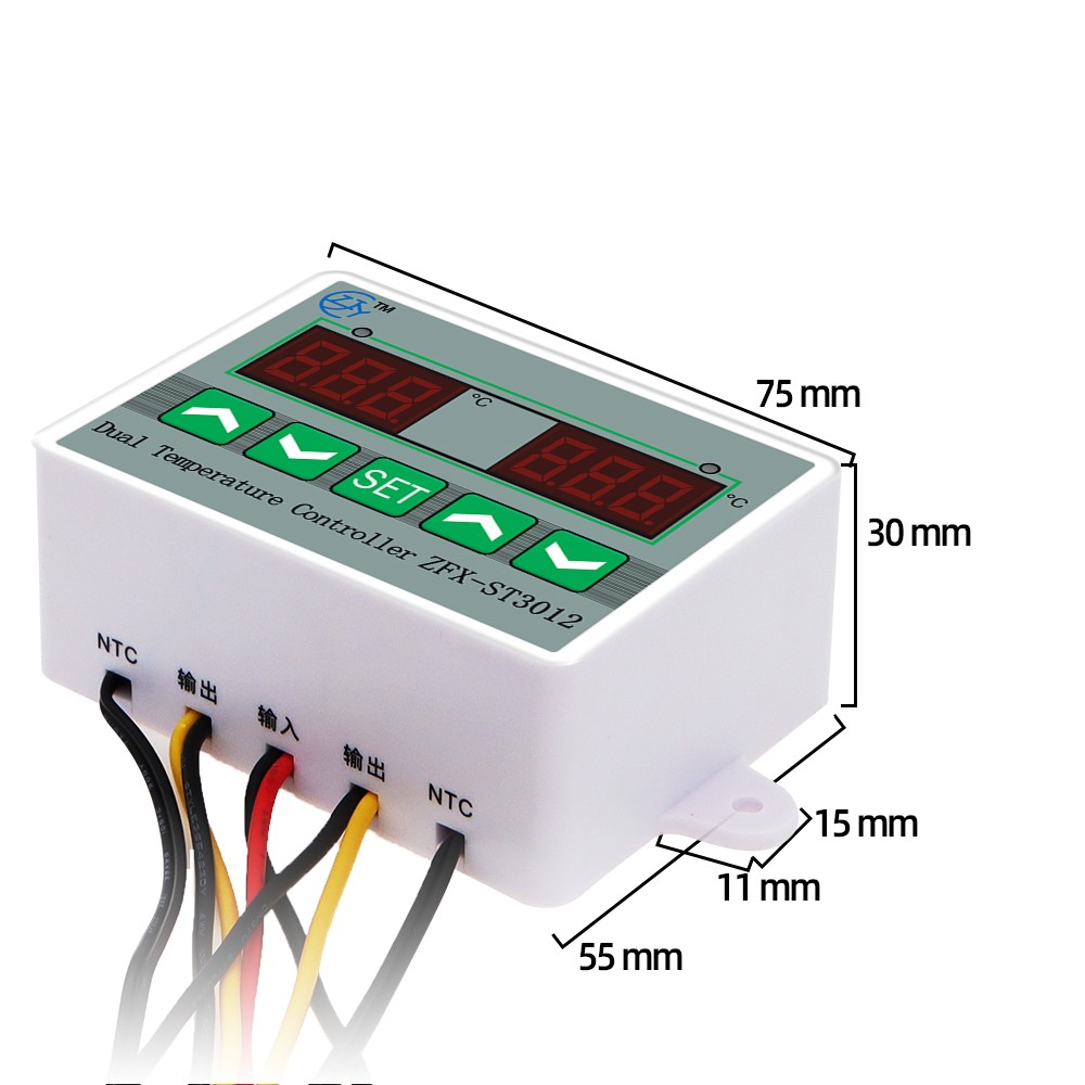 ZFX-ST3012 Dual Temperature Controller Digital Thermostat Incubator Control Microcomputer Dual Probe AC ​​220V 12V 24V 40% Off