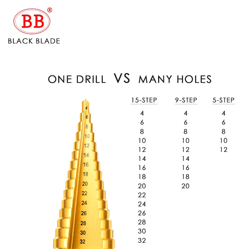 BB Step Drill Bit HSS 4-12 4-20 4-32mm Titanium Coated Cobalt Cone Spiral And Straight Flute For Steel Wood Metal Hole