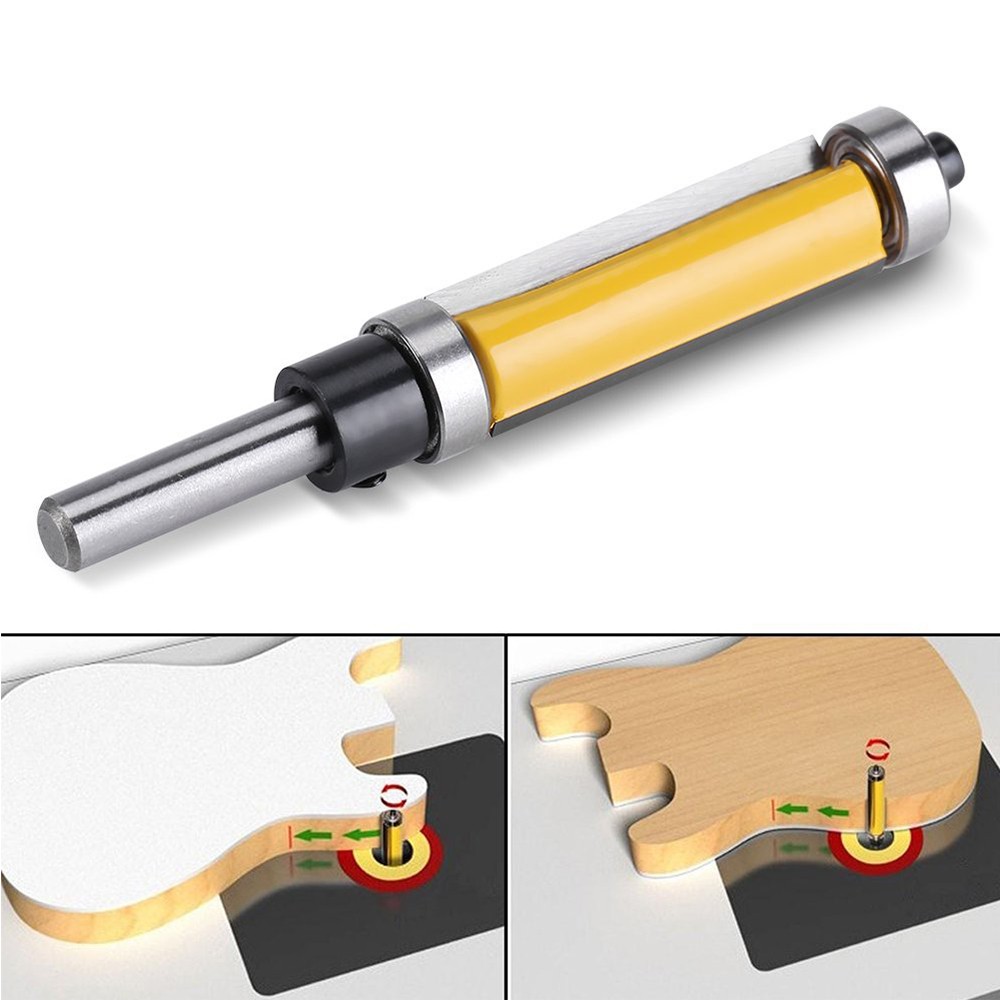 1/4" Shank Milling Cutter Straight Router Bit with Up and Down Bearing Double Bearing Trimming Cutter Woodworking Tools