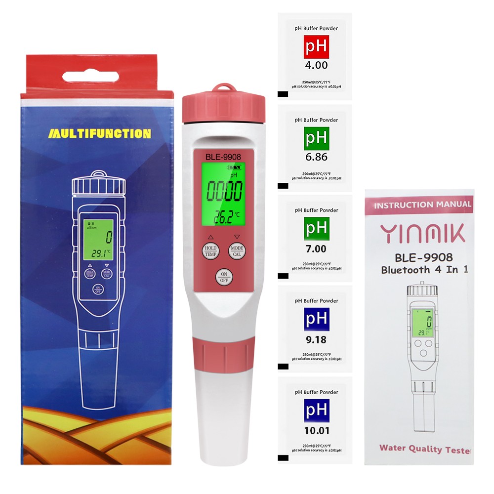 Bluetooth Compatible Meter 4 in1 PH/TDS/EC/Temperature Water Quality Pen APP Smart Control Water Quality Detector for Aquarium