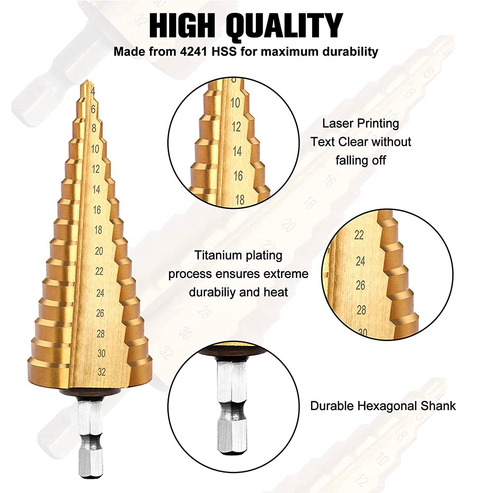 3 قطعة HSS التيتانيوم المغلفة خطوة مجموعة لقمة مثقاب صعدت مخروط المعادن نصل منشار قاطع مجوف متري 4-12/20/32 مللي متر عرافة أدوات
