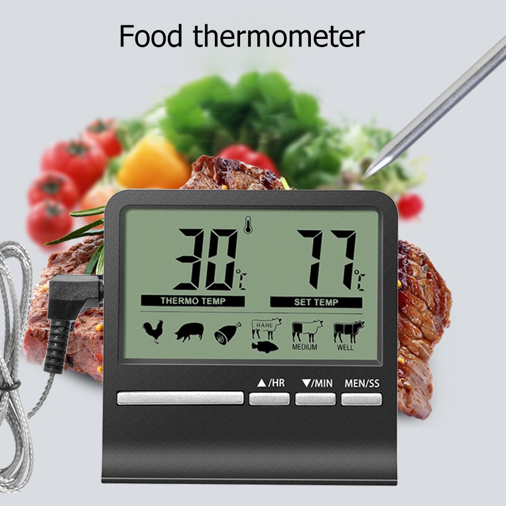 Digital Kitchen Thermometer LCD Display Long Probe for BBQ Oven Food Meat Cooking Alarm Timer Measuring Tools