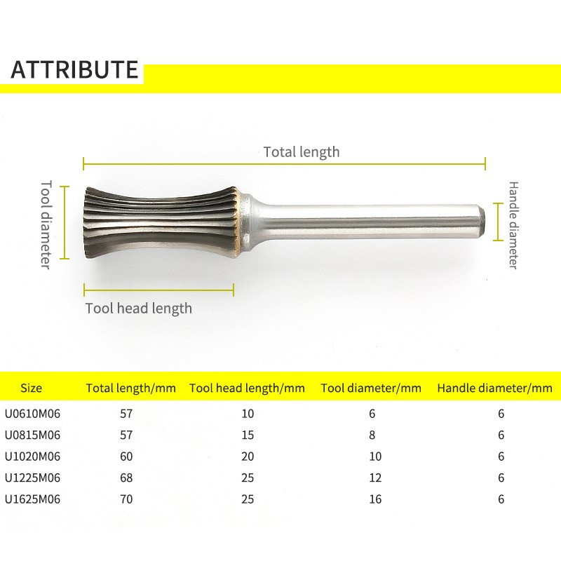 Concave Curved Boring Tool Tungsten Steel Milling Cutter Teeth Wood Carving Carving Head Metal Rotating File U-type