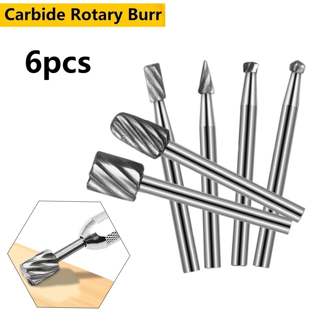 6pcs HSS Rotary Tool Multi Burr Router Router Bit Mill Cutter Attachment Drill Bits For Metal Milling Rotary Power Tools