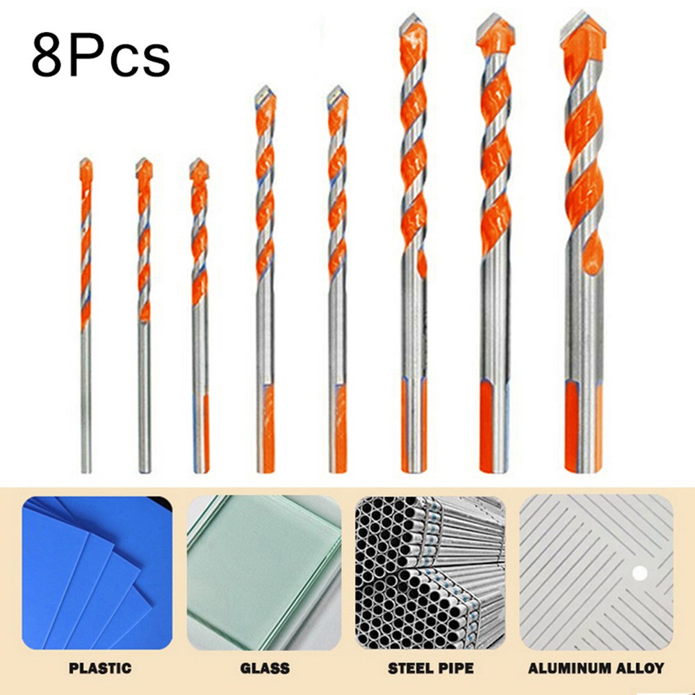 8pcs briel bits multi-material triangle drill bit set diamond for tile concrete bricks glass plastic wood stone 3-12mm