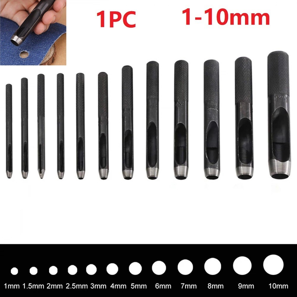 High Quality Punching Leather Hole Punch Round Steel Leather Craft Hollow Hole Punch 1mm-10mm Metal Gaskets Plastic Rubber Tools