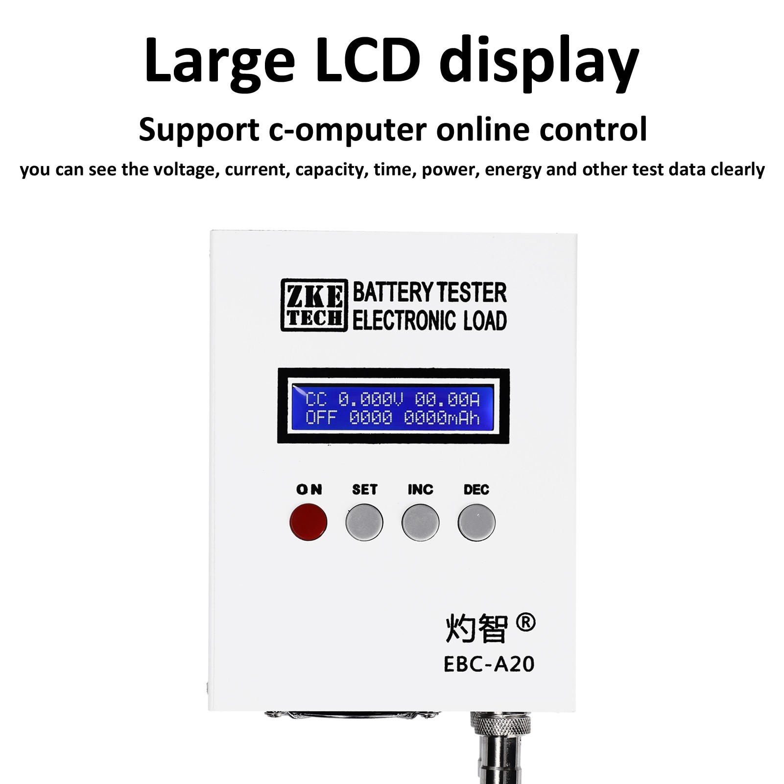 EBC-A20 30V Battery Capacity Tester 20A 85W Lithium Lead Acid Batteries Tester 5A Charge 20A Discharge Support PC Program Control