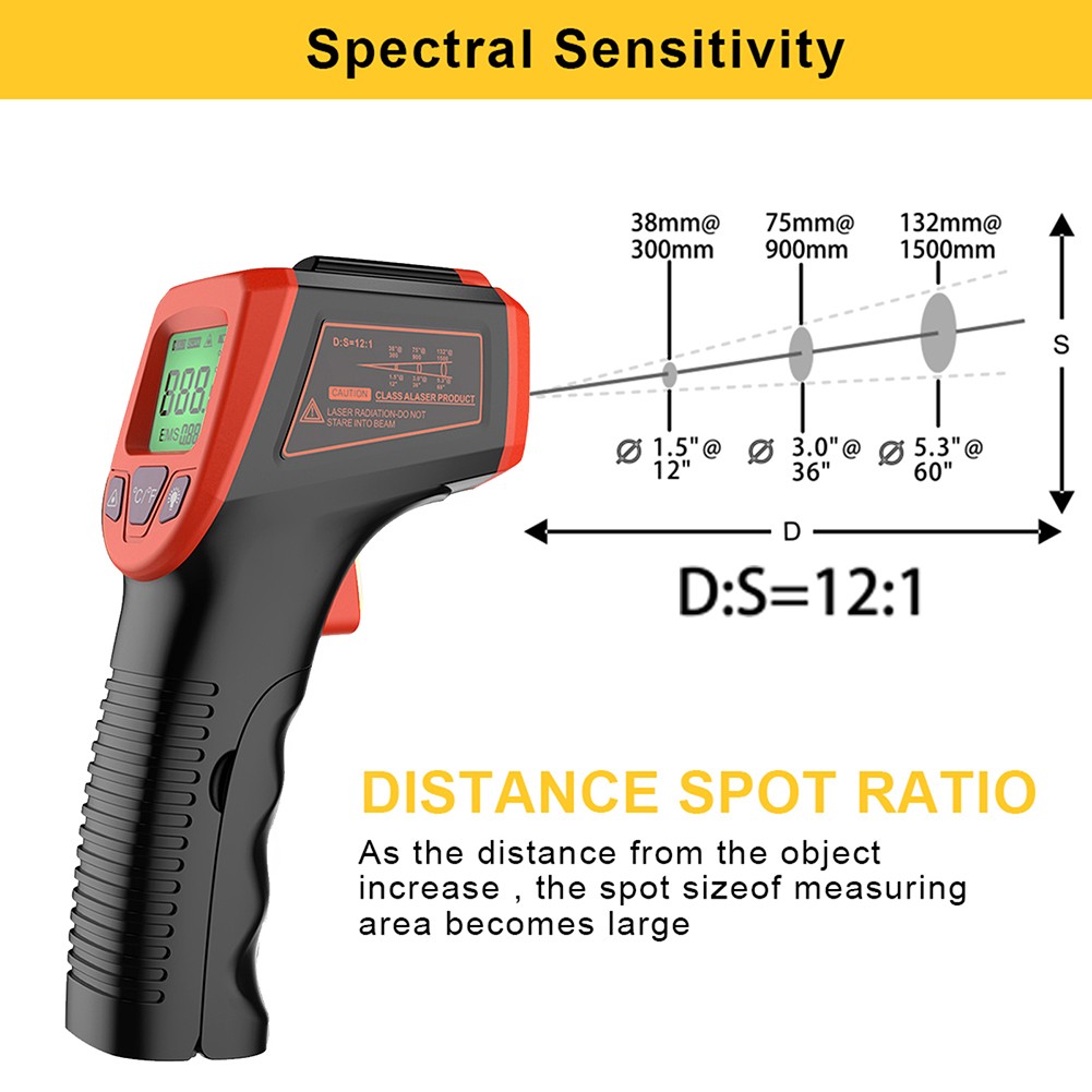 Vastar -50 to 600 Non-Contact Laser LCD Display Infrared Digital C/F Selection Surface Temperature Temp Thermometer Imag