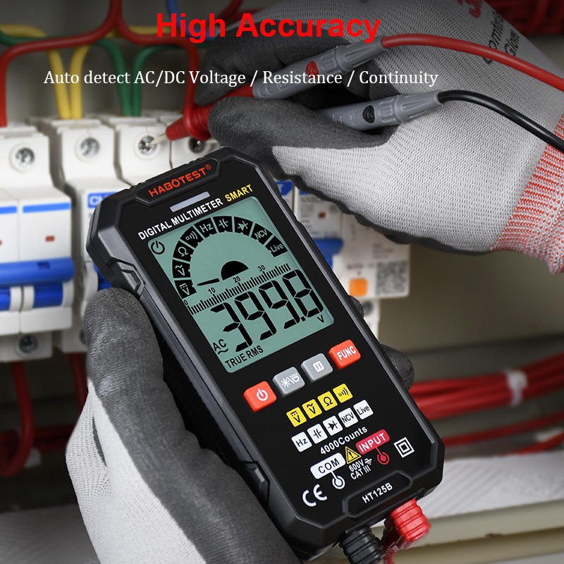 HT125B Smart Multimeter Digital Professional Capacitor Auto Test Range 600V AC DC Voltage Ohm Hz Diode Live Continuity Meter