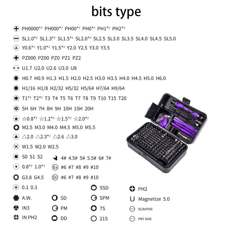 170 in 1 Magnetic Screwdriver Set Multifunction Precision Computer Camera Phone Repair Hand Tool Torx Hex Screw Bits Tools Box