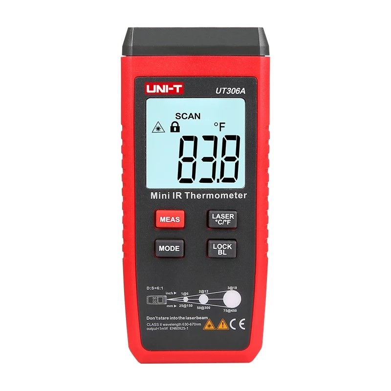 UNI-T UT306A صغيرة LCD الأشعة تحت الحمراء ميزان الحرارة-35 ~ 300C -31 ~ 572F الليزر الأحمر مقياس الحرارة C/F pyrmeter الأصلي