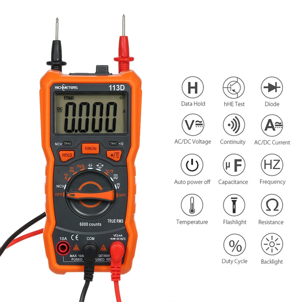 RICHMETERS Digital Multimeter RM113A/RM113D Multimeter with 6000 Count NCV Voltage Temperature Tool with Magnetic Suction and Flash Light