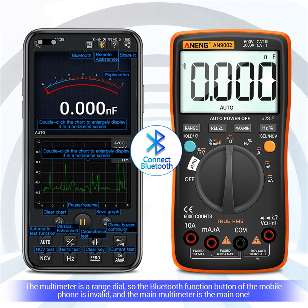 ANENG AN9002 الرقمية المتعدد 6000 التهم المهنية متعددة المقاييس RMS التيار المتناوب/تيار مستمر جهاز قياس الجهد الكهربائي الحالي السيارات المدى