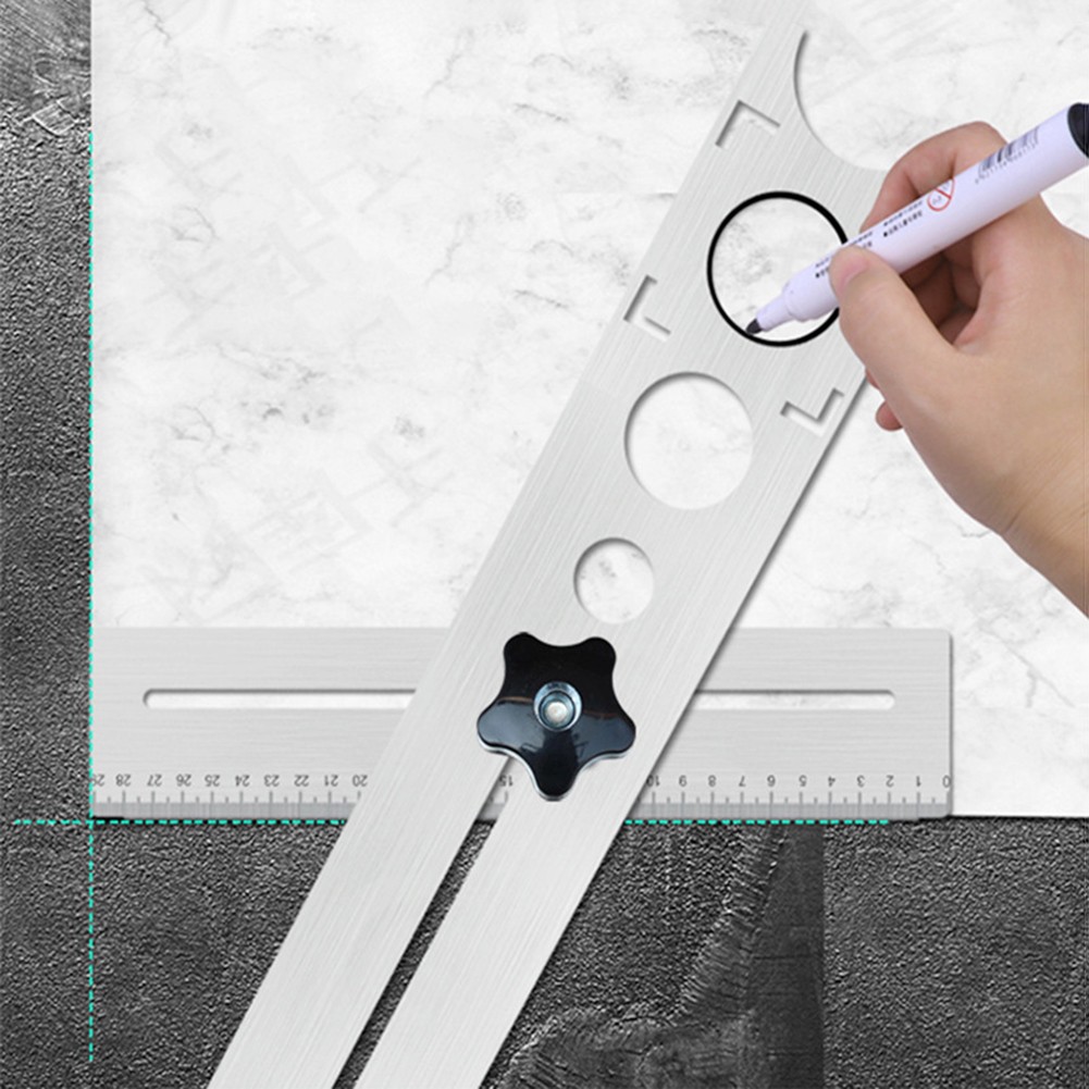 Stainless Steel Ceramic Locator Hole Ruler Adjustable Punching Hand Tool for Home Decorated Work Multifunction Ruler