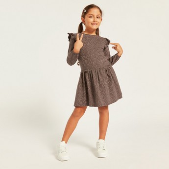 Juniors Printed Dress with Frill Detail and Long Sleeves - Set of 3