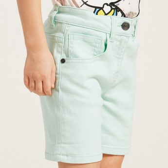 Juniors Solid Shorts with Pockets and Button Closure