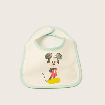 Disney Mickey Mouse Print Bib with Snap Button Closure - Set of 6