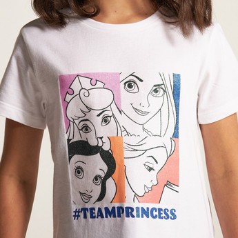 Disney Princess Print Crew Neck T-shirt with Short Sleeves