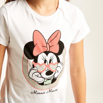 Disney Minnie Mouse Print Round Neck T-shirt with Short Sleeves