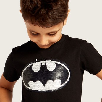 Batman Embellished T-shirt with Short Sleeves