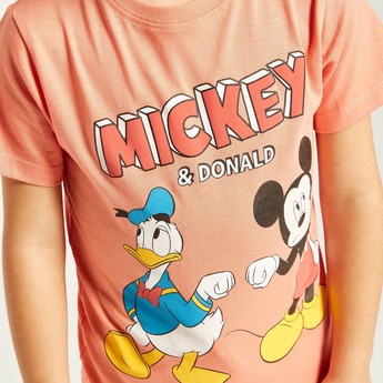 Mickey Mouse Print Crew Neck T-shirt with Short Sleeves