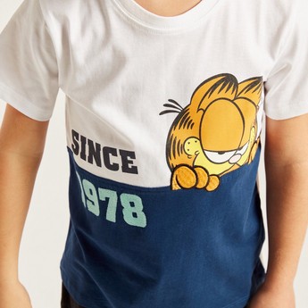 Garfield Print Crew Neck T-shirt with Short Sleeves