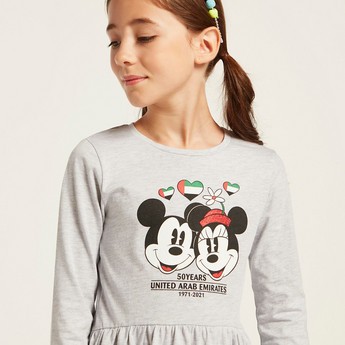 Disney Mickey and Minnie UAE National Day Print Dress with Long Sleeves