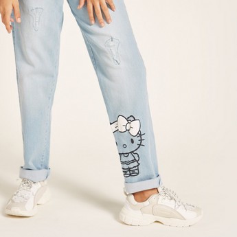 Sanrio Hello Kitty Print Denim Jeans with Button Closure