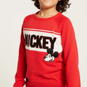 Mickey Mouse Embroidered Sweatshirt with Round Neck and Long Sleeves